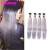 Extensions de cheveux péruviens 1b/gris 4 faisceaux soyeux droits 1B gris ombré couleur quatre pièces tissages de cheveux en gros couleur teinte 10-28 pouces