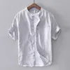 Bawełniany lniany koszulka solidne krótkie rękawie swobodny szczupły guziki wysokiej jakości mandarynki sukienki męskie koszule camisa masculina