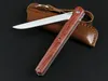 Red Flipper Zakmes 440C Tanto/Drop Point Satin Blade Palissander Handvat Kogellager Messen Met Lederen Schede