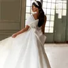 Sexy Side-split Wedding Dresses One-shoulder Big Bow Appliqued Lace A Line Wedding Gown Sleeveless Custom Made Long Robes De Mariée