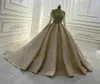 2020 luxe robes de mariée scintillantes perles paillettes hors épaule à manches longues princesse robe de bal robes de mariée à lacets dos robe de mariée