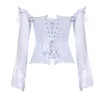 Plus Size Women Steampunk Corset Blouse Sexy Long Sleeve Lace Corselet Lace Up Bustiers Top Victorian Club Wedding Party Shirts