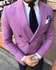Бизнес Фиолетовый Двойной Брестед Мужчины костюмы Slim Fit Groom Blazer партии пальто заказуНаша Длинные Размер Работа Casual Wear