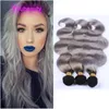 #1b Grey Ombre Body Wave 4 Bundle Brazylian Virgin Hair Weavves Double Wefts 95-100g/Piece 1B/Grey Dwa tony Kolor