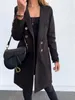 Zimowe wełniane płaszcze i kurtki damskie dwurzędowy długi płaszcz koreański elegancki Vintage damski Plus rozmiar ciepły czarny blezer