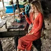 Fitshinling-Vestido largo de punto bohemio para mujer, vestido largo sexy con agujeros para playa, pareos con cuello de pico, vestidos largos ajustados para vacaciones 2020, traje de baño para mujer