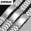 For O-mega 007 wristband 18mm 22mm 20mm Silver Stainless Steel Solid Link Watchband Strap Folding Clasp Safety Men Correa De Rel278V