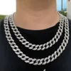Мужские 15 мм Miami Curr Counded Out Out Cuban Chain Checklace Paze Rhinestones CZ Bling Rapper Ожерелья Hiphop Ювелирные Изделия