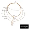 Summer Holiday Multilayer Gold Chain with Lock Key Cross Pendant Choker Necklace Bohemian Jewelry for Women Love Gift