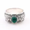 S925 silver tiger head ring retro sterling silver inlaid malachite double tiger head ring turquoise tiger head male and female ring