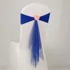 10 Pcs Wedding Decoration Chair Back Organza Chair Sash Spandex Sash with Rose Ball Artificial Flower and Organza Chair Sash Wedding Layout