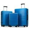 3 kawałki bagażu, przenośny wózek ABS wózek 20/24/28 cali niebieski, rozszerzony 8-kołowa obrotowa obudowa obudowy, z uchwytem teleskopowym, podróż