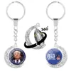 Presidente Trump Keychain Double Side Rotary meia lua Chaveiros EUA reeleger Chaveiros Mantenha América Grande Partido Pendant Favor GGA3592-1