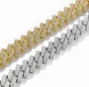 14mm Iced Cuban Link Prong Chain Necklace 14K White Gold Plated 2 Row Diamond Cubic Zirconia Jewelry 16inch-24inch Cuban Chain
