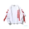 Hot Sale Gul och Röd Ribbons Tag Hoodies Sweatshirts Vit för Män Brev Off Male Black Casual Hip Hop Sport Boy