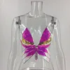 Seksi Pullu Kelebek Crop Top Kadınlar Yaz Vintage Kadınlar Lace Up Tank Top Tişörtlü Backless Bandaj Kısa Kadın Giyim Tops