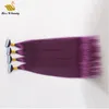 Purple Color PU Weft Hair Extensions Remy Hair Pieces 40pcs a pack 100gram Tape in Human Hair Bundles