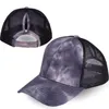 Berretto da baseball a coda di cavallo tie-dyeing Cappelli da chignon disordinati Cappelli da camionista Pony Cappellini da visiera unisex Cappello da papà Maglia estiva Snapback all'aperto