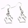 Hollow Silver Color Pet Cat Dog Lover Paw Print Dangle Puppy Cute Animal Footprint Kolczyki Kobiety Dziewczyna Biżuteria