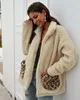 Tasarımcı Orijinal kürk giysi Femme Sonbahar Kış Kalın Kadın moda Triko üst Wrap yün Hırka Şal ceket ceket sıcak Leopar gündelik