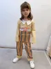 Meisjes ontwerper outfits 2020 herfst kids kleding sets kinderen gestreepte plaid lange mouw revers t-shirt + broek 2 stks pakken S385