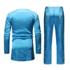 Odzież Etniczna Blue African Dashiki Drukuj Top Pant Set 2 sztuk Outfit 2021 Tradycyjne Mężczyźni Ubrania Casual Garnitur