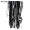 Wonderheel Extreme hohe Absatz 7" Stilettferse Ballettschuh schwarze Lack Frauen schnüren sie oben sexy Fetisch Ballettschuh große Größe