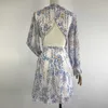 Mini robe à fleurs style Boho, en mousseline de soie, dos nu, Sexy, manches longues, ligne a, à volants, tenue de soirée, rose, nouvelle collection été 2020