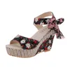 Sandales été plage Boho Floral Wedge femmes bride à la cheville plate-forme gladiateur chaussures femme talons hauts Sandalias Mujer 2021