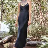 Hot Koop Forefair Sexy Maxi Satijn Jurk Zomer Dames Slit V-hals Hoge Taille Off Shoulder Black Red Silk Slip Dress Party Club