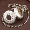 Steampunk antika klockor Rose Guld/Silver ihåligt fodral Unisex fickur Skelett Handlindning Mekanisk klocka FOB hängande kedja