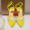 Spedizione gratuita Moda Donna Pompe neon cristallo strass pvc point toe tacchi alti strappy sandali slingback scarpe tacchi a spillo 12 cm 10 cm