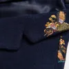 Fashion-Mens One Button Blazer Bee Broderi Bröllop Smart Casual Slim Fit Jacket Högkvalitativ Stor Storlek 6XL Navy Blue Kläder Man