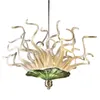 Lampe LED moderne sur mesure pour salon, lustre en cristal de couleur ambre et vert, lustres en verre de Murano soufflé à la main, 24 par 24 pouces, luminaire suspendu pour la maison