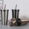 500ml de aço inoxidável do copo de café com palha e Vacuum tampa do frasco isolado Car Travel Mug garrafa térmica de água