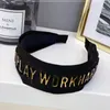 INS Elastic Black Retro Hairband Women 3D Gilt Letter Logo Headband Wide Edge Hair Hoop Gold And Silver Wholesale