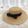 Lunadolphin Desinger Summer Beach Raffia Hat Wide Brim Sun Protecrivent Bow Cap Cempemament Flat Straw Hats Outdoor Y2007145520214