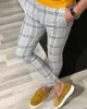 Fashion Mens Slim Fit Byxor Kontrollera Casual Pants Joggers Tartan Jogging Skinny Bottoms Ny Plus Storlek