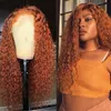 13x1 Brazilian Curly Human Hair Wigs 150% Density Orange Ginger Color Remy Long Lace Front Human Wig Pre Plucked Wave Wig265W