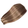 Hoogtepunten Human Hair Weave Piano Color #4 gemengd met #27 Virgin Peruvian Weft Extensions Slik Straight Bundels