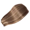 Höjdpunkter Human Hair Weave Piano Color #4 blandat med #27 Virgin Peruvian Weft Extensions Slik Raka Bundles