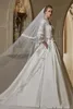 Classic Satin A Line Wedding Dresses 2021 V Neck Long Sleeve Floral Appliques Bridal Gowns Buttons Back Sweep Train Vestidos De Novia AL6627