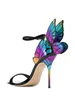 2024 Leather Shipping Patent Free Ladies 10CM High Heel Solid Butterfly Embroider Sophia Webster Open Toe SANDALS Colourful SHOES Size 66