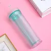 16OZ Acrylic Skinny Tumbler Multi Color Clear Plastic Cups With Lids and Straws Double Wall Straight Water Bottle