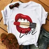 赤リップ Tシャツ女性原宿オルザンかわいい Tシャツ夏のファム Tシャツファッション半袖トップス Tシャツ女性の Tシャツ