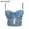 She'moda Cute Hole Cartoon Decoration Pin Push Up Bustier Kvinnors Bralette Beskuren Top Vest Plus Storlek Coret CX200718