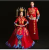 エスニック服カップル赤いイブニングドレスのウェディングドレス中国の伝統的な花嫁プラテンシススタイル女性スリムチャイナ山ローブ