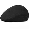 HT1405 Warm Winter Hats with Ear Flap Men Retro Beret Caps Solid Black Wool Felt Hats for Men Thick Forward Flat Ivy Cap Dad Hat T254P