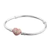 18K Rose gold Heart Clasp Snake Chain Bracelet Women Girls Wedding Gift with Original box for Pandora 925 Sterling Silver Charms Bracelets