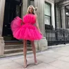 Hot Sale Short Cocktail Dresses 2020 Baby Pink Hot Pink Extra Puffy Tulle Prom Dress Girls Above Knee A Line evening Formal Party Gowns